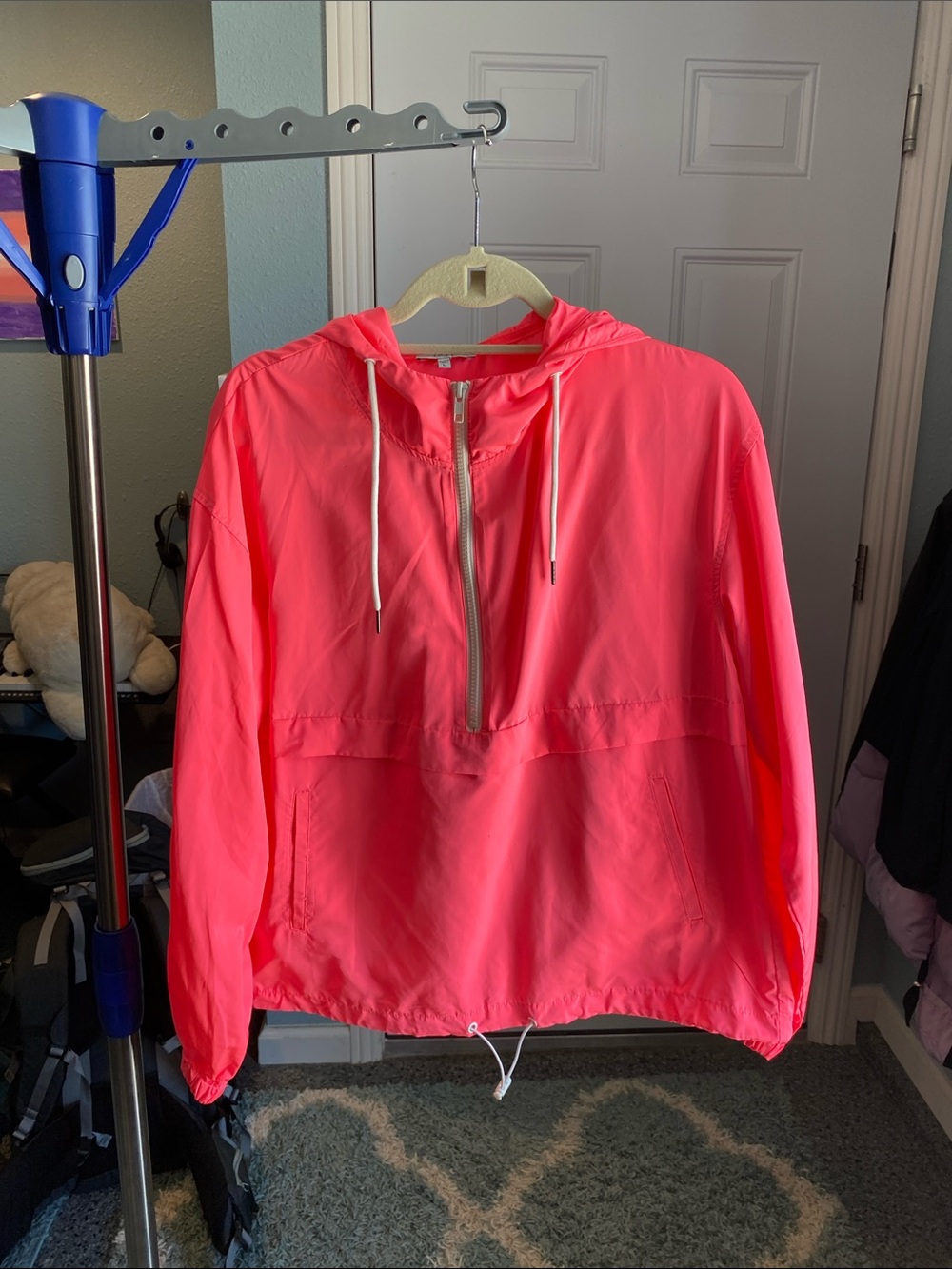 iris Neon Pink Half-Zip Hooded Windbreaker Jacket